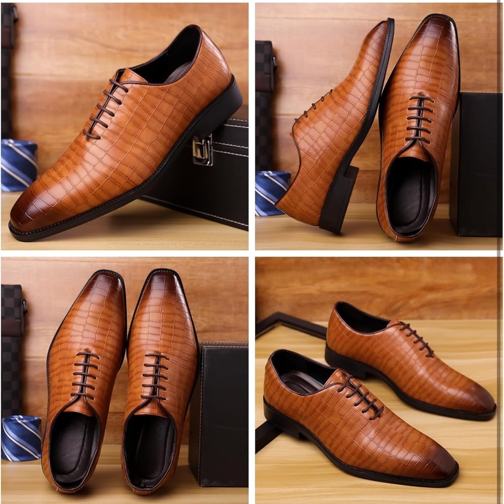 Mens Retro Oxford Dress Shoes Textured Leather Non Slip Business Casual 11 Brown - Picture 2 of 6